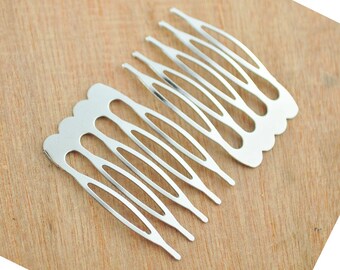 100pcs 5 teeth Silver Metal Hair combs, Silver Plated Comb Findings,Silver Hair Comb Blank--26x39mm.