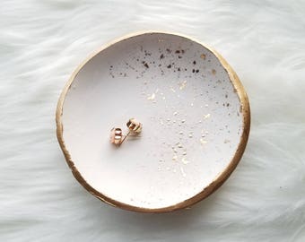 Gold Splatter Ring Dish, Gold Splatter Jewelry Dish, Catchall, Jewelry Holder, Ring Holder, Trinket Dish, Bridesmaids Gift, Gift for Women