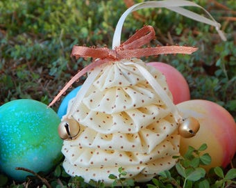 Copper Dots on Cream Yo Yo Egg Ornament
