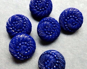 6 old collector / glass buttons - blue pattern - Artdeko - rare vintage! 6 glass buttons (045)
