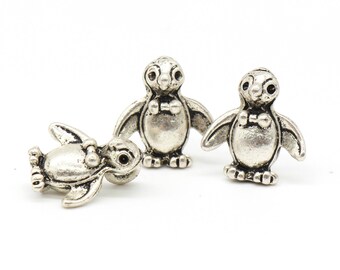 4 Pcs Penguin Charms Antique Silver Tone 3D 15x14mm - YD1251