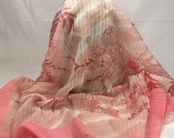 A Beautiful Vintage Semi Sheer pink Floral Scarf. 30 x 30 Inches
