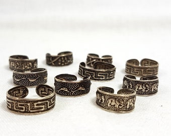 Set 10 Silver TOE rings, Adjustable rings, vintage deadstock, silver ring, stacking midi ring, ring for children, retro ethnic, pinky ring