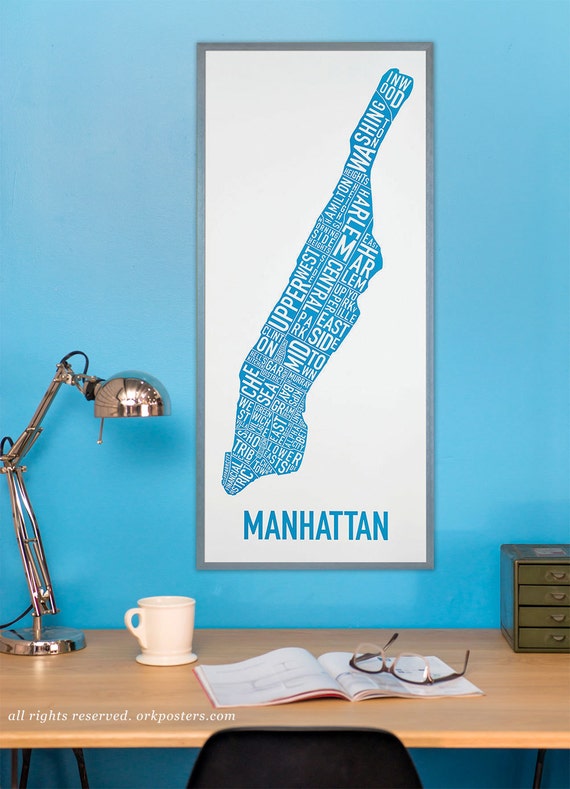 Manhattan Neighborhood Map Poster Or Print Original New York