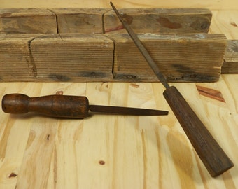 Old files with wooden handle |handcrafted wooden handle - Made in France 1950