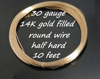 30 gauge 14K gold filled half hard round wire, 10 feet