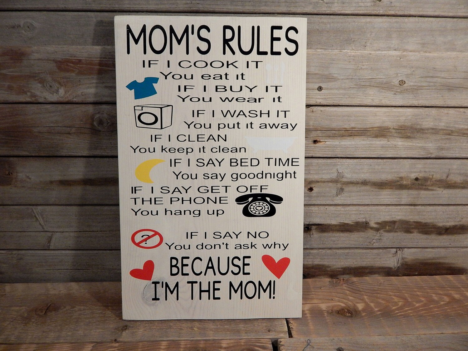 Mom's rules wood sign. Mother's Day Gift...Mom