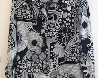 Op Art Psychedelic Black and White 1960s Vintage Woman's Blouse