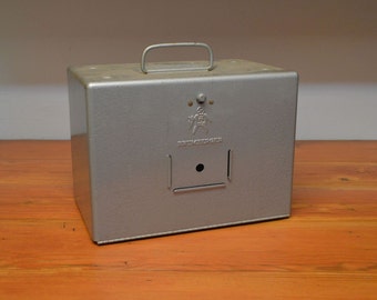 Vintage Brumberger film reel storage box metal file box