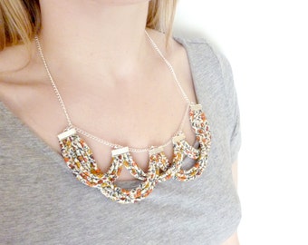 Statement Bib Necklace - Scallop Necklace - Liberty Print Jewelry - Rope Jewelry - Floral Strand Necklace - Bridal Necklace - Gifts For Her