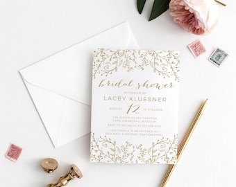 Printable Invitation - Gold Glitter Whimsical Bridal Shower Invitation, Wedding Shower, Baby Shower Invitation