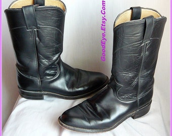Vintage BLACK Roper Boots Womens size 7 Eu 37 .5 Uk 4 .5 / Mens sz 5 .5C / All Leather Uppers and Sole / JUSTIN Made USA