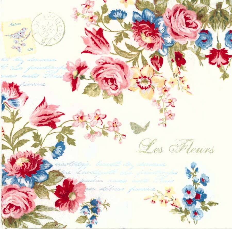 4 Decoupage Paper Napkins French Roses and Postmark Rose