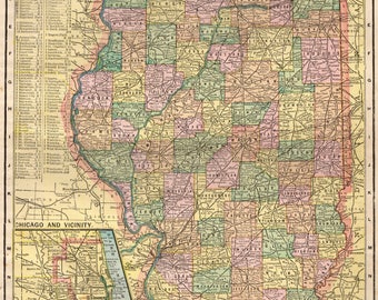 Vintage illinois map | Etsy