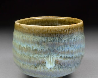 Handmade Tenmoku and Nuka Glazed Yunomi Tea Cup with Unique One of a Kind Glaze finish.