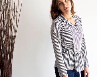 Striped shirt, Casual loose top, Casual friday shirt, Womens ruffle tops, Full sleeve top, Blouses for work