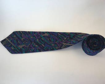 Vintage MISSONI retro 80s purple/green/grey necktie