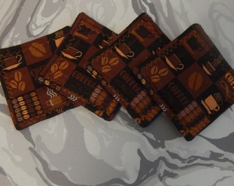 Set of 4 Fabric Drink Coasters Coffee Beans