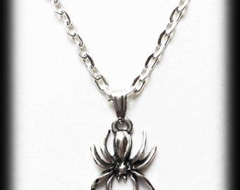 Spider Charm Necklace, Gothic Necklace, Silver Spider Pendant, Alternative Jewelry, Handmade Necklace, Halloween Jewelry, Gothic Jewelry