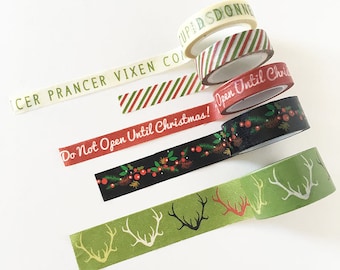 Christmas Tape, Set of 5 Christmas Tape, Gift Decor, DIY Christmas Wrapping, Decorative Tape, Christmas Gift Decor
