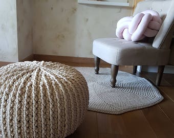 White, Beige Crochet Pouf 16'' - Footstool Pouf - Bean Bag Chairs- Crochet Floor Cushions - Kids Furniture - Ottoman- Baby shower, gift