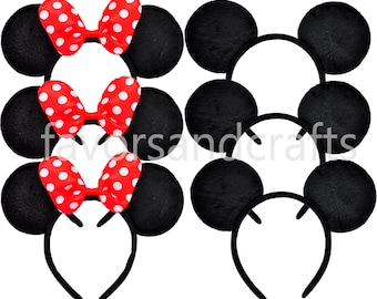 Set of 16 Minnie Mouse Ears, Mickey Mouse Ears RED Bows, Minnie Ears, Mickey Ears, Minnie Headbands, Mickey Headbands, Birthday Favors