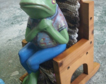 Ceramic frog garden statue gifts for her green frog decor Mr. Frog sitting frog Whimsical Fairy Garden friend frog collector housewarming