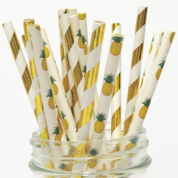 Gold Pineapple Straws Mix Pineapples Party Decorations Luau