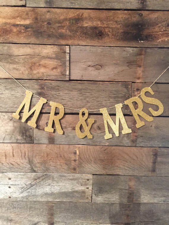 Mr And Mrs Banner Gold Glitter Banner Wedding Sign Mr