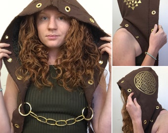 Steampunk Hood - reversible, chained, customized made to order