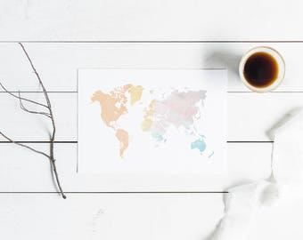 rose gold watercolor world map watercolor digital download world map print teal world map lavender printable