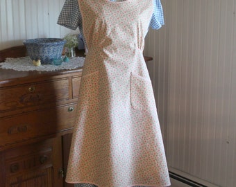 Peach Calico 1940's Calico Apron -Ready to Ship
