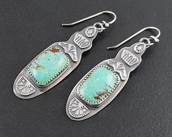 Turquoise Dangle Earrings, sterling silver, natural turquoise earrings, dangle earrings, michele grady, stamped, blue green turquoise