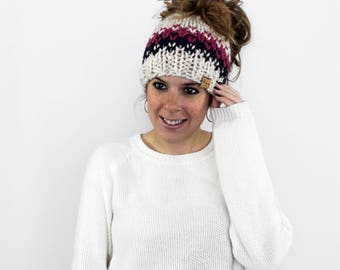 Ponytail Headband, Messy Bun Hat, Knit Pony Tail Hat, Running Headband- Patuxent Ponytail Hat