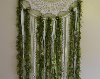 GREEN DREAM Vintage Doily Dream Catcher