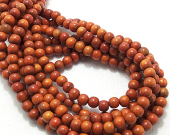 Sibucao Wood, 6mm, Round, Small, Smooth, Natural Redwood Beads, Full 16 Inch Strand, 72pcs - ID 1401