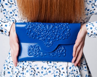 Vegan clutch bag - blue clutch purse - vegan clutch bag - blue envelope clutch bag - floral bag womens - designer vegan bag - clutch purse