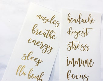 10 Labels Essential Oil Labels 10ml Roller Bottles Gold Vinyl Labels Only (Bottles Not Included)