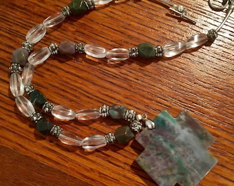 Fancy Jasper beaded cross necklace