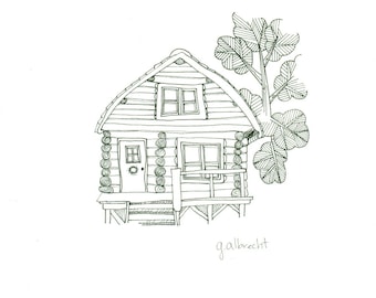 Forest Cabin 2 | Illustration | 8X8 art print
