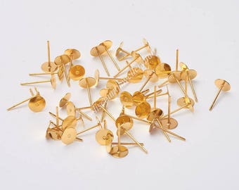 Bulk 10 sets (20pce) DIY Flat Glue Pad Post Stud Earring 12x6mm GP Brass
