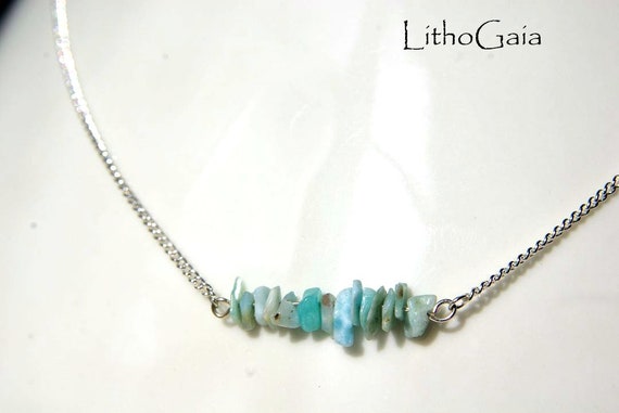 Larimar Bar Necklace on 925 Sterling Silver Chain, Larimar Jewelry Minimalist, Crystal, for Her, Larimar Necklace, Feminine & Soothing Stone