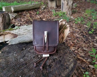 Leather Bushcraft Belt Pouch Version I Traditional Handcrafted Hand Stitched Kodiak Leather
