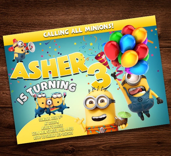 Minions invitation card for kids Birthday Party Card Girls