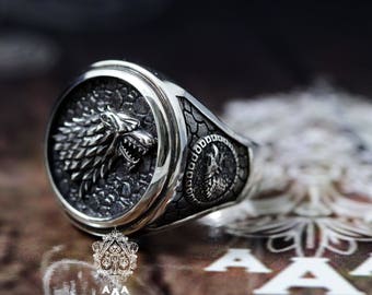 House Stark Direwolf Ring,Game of thrones ring,Game of thrones, Stark Ring,Silver 925 ring.