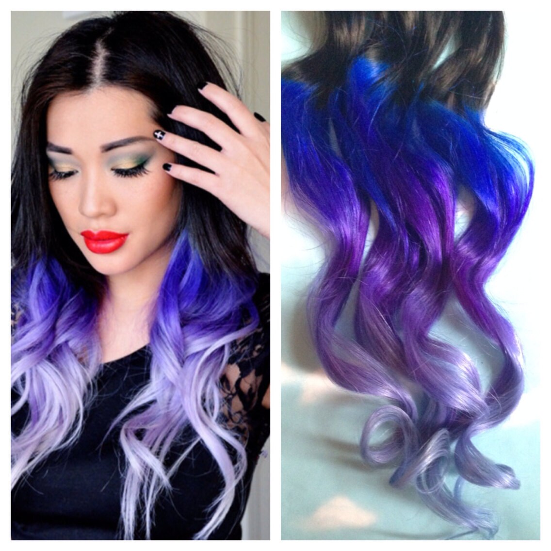 Purple And Blue Hair Clip Extensions Blue Ombre Hair Purple