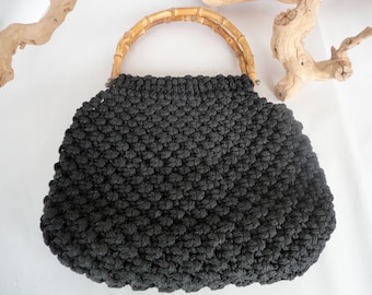 Macrame Purse With Bamboo Handles