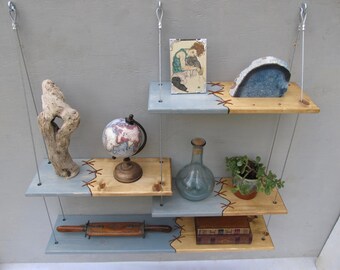 shelves, floating shelves, home decor, industrial decor, suspended shelves