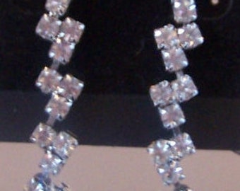 Vintage 1960's - 1970's Retro Pierced Rhinestone Earrings