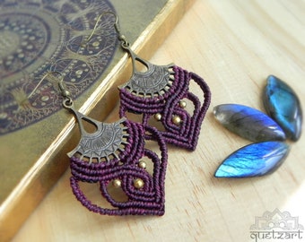Boho Earrings 'SHANTI' Bohemian Jewelry Burgundy Earring Macrame Jewelry Tribal Primitive Festival Earring Gypsy Rustic Hippie Gift for Girl